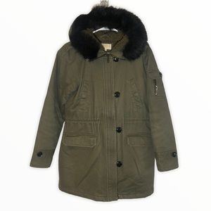 Michael Kors Green Winter Coat with Faux Fur Hood